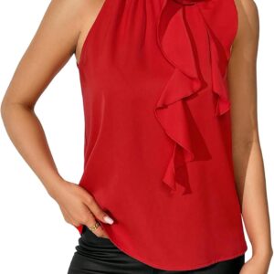 Women 3D Floral Sleeveless Blouse Ruffle Tank Top