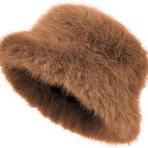 Women Fuzzy Wide Brim Faux Fur Bucket Hat